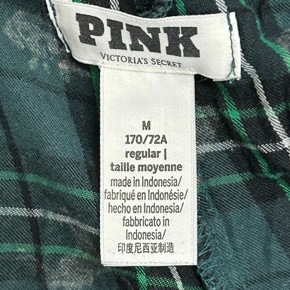 Victoria's Secret PINK Pajama Pants Womens Size M Green Plaid Dog Logo Cotton